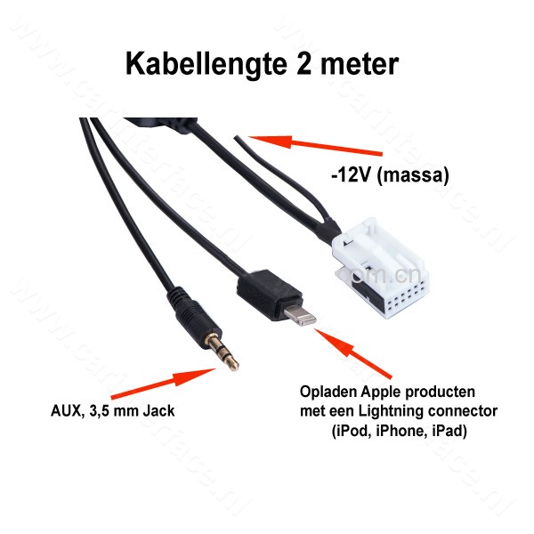 12-pin AUX adapter met Lightning oplaadsnoer, voor o.a. MFD3, RCD 210, RCD 310, RCD 510, RNS 310, RNS 510 en RNS-E 12-pin AUX adapter met Lightning oplaadsnoer, voor o.a. MFD3, RCD 210, RCD 310, RCD 510, RNS 310, RNS 510 en RNS-E