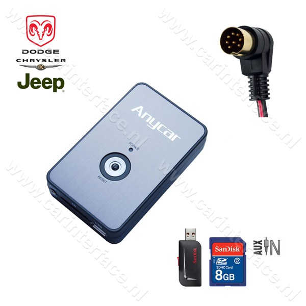 AnyCar USB, SD, AUX IN, MP3 interface adapter voor Chrysler, Dodge en Jeep autoradio's (8-pin) AnyCar USB, SD, AUX IN, MP3 interface adapter voor Chrysler, Dodge en Jeep autoradio's (8-pin)